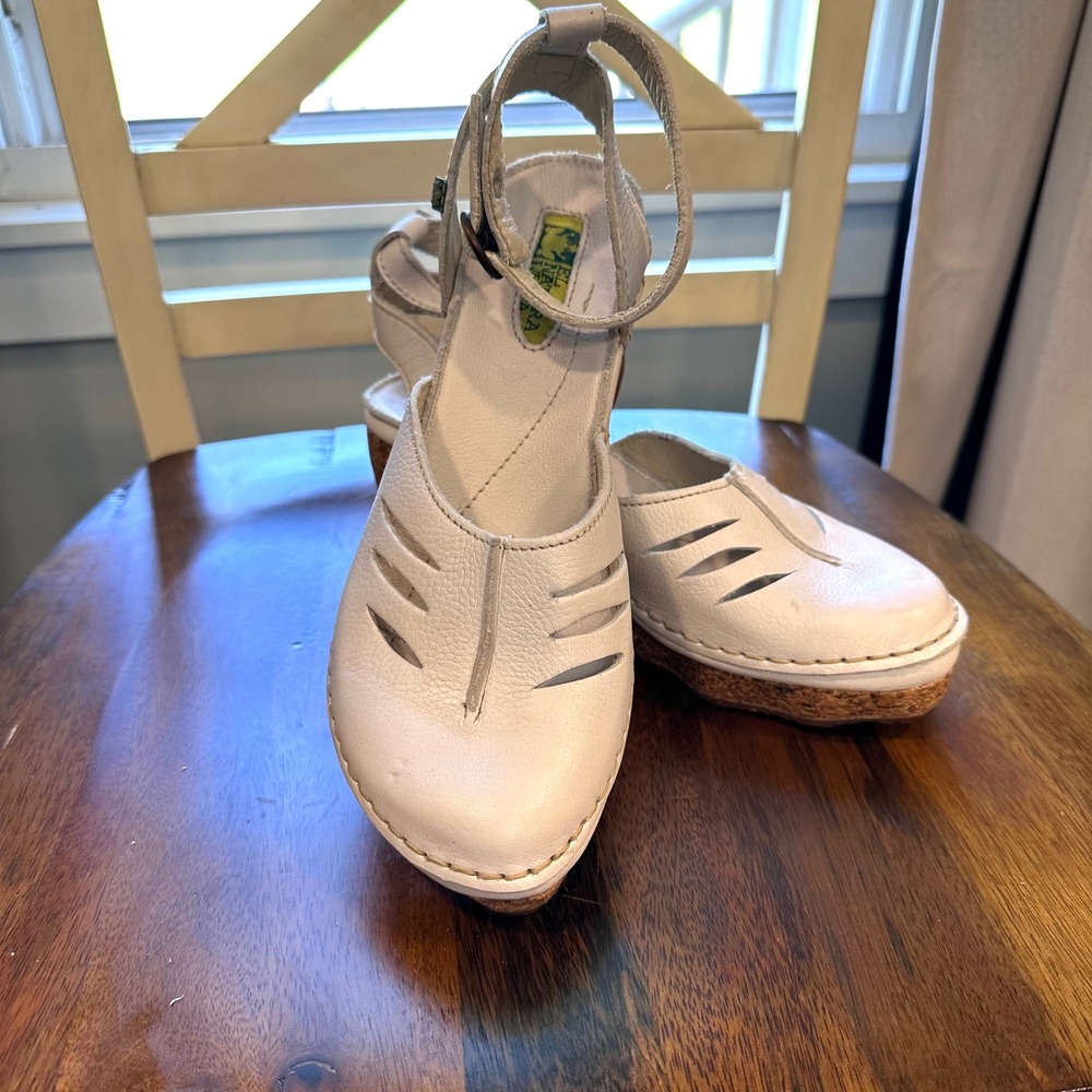 El Naturalista Wedge Sandals Womens 38 White Leather Cork Platform 401 Spain - Picture 10 of 16